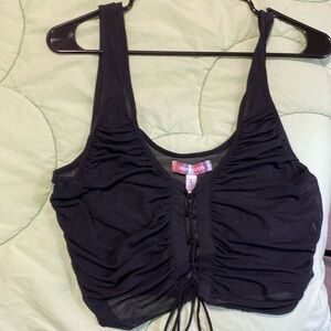 Black mesh front tying tank top